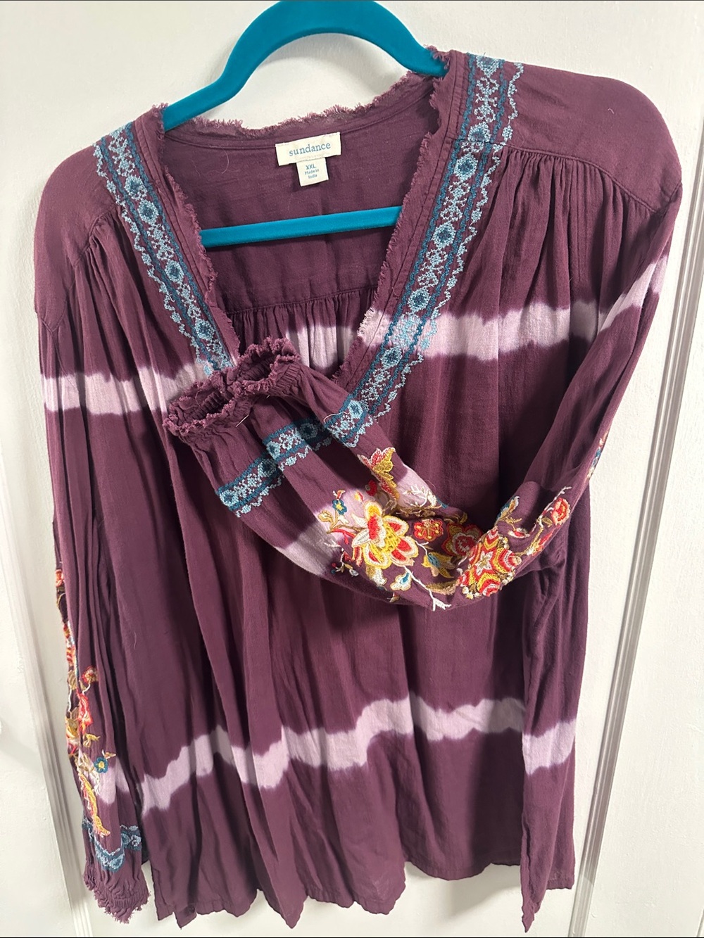 Sundance Plum Tie-Dye Embroidered Boho Tunic